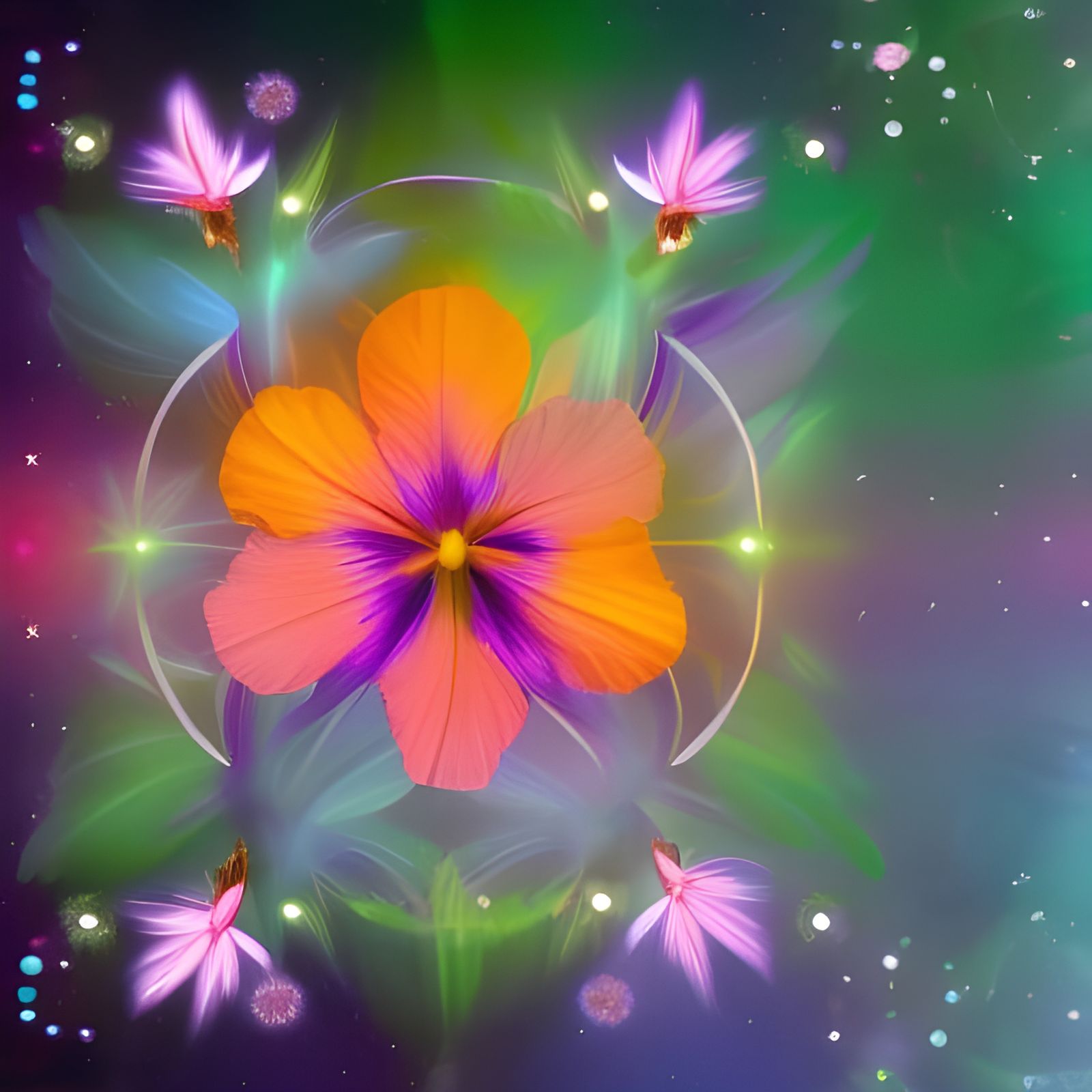 Mystical Rainbow Flowers in a Galactic Landscape