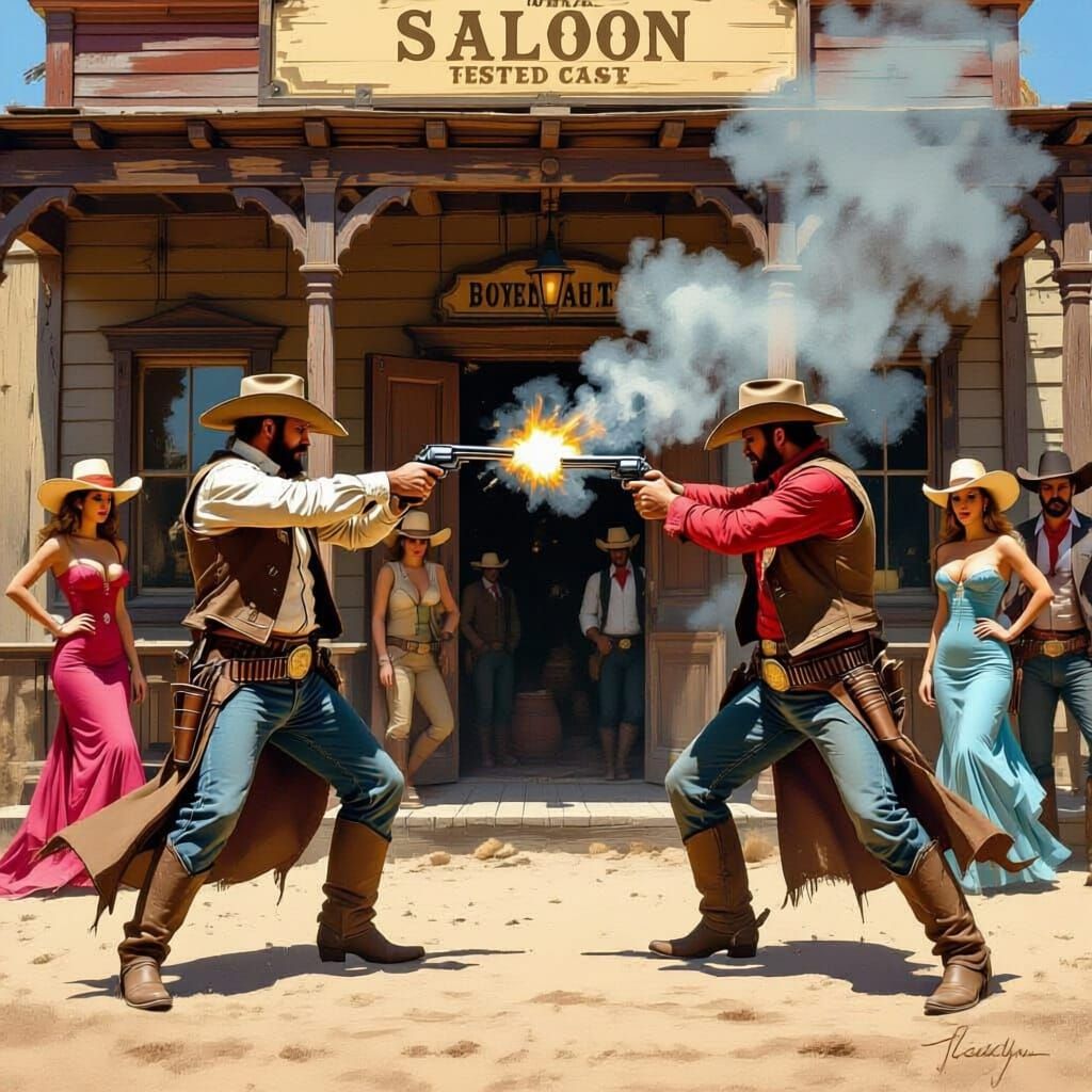 Wild West Duel: A Classic Gunfight Scene