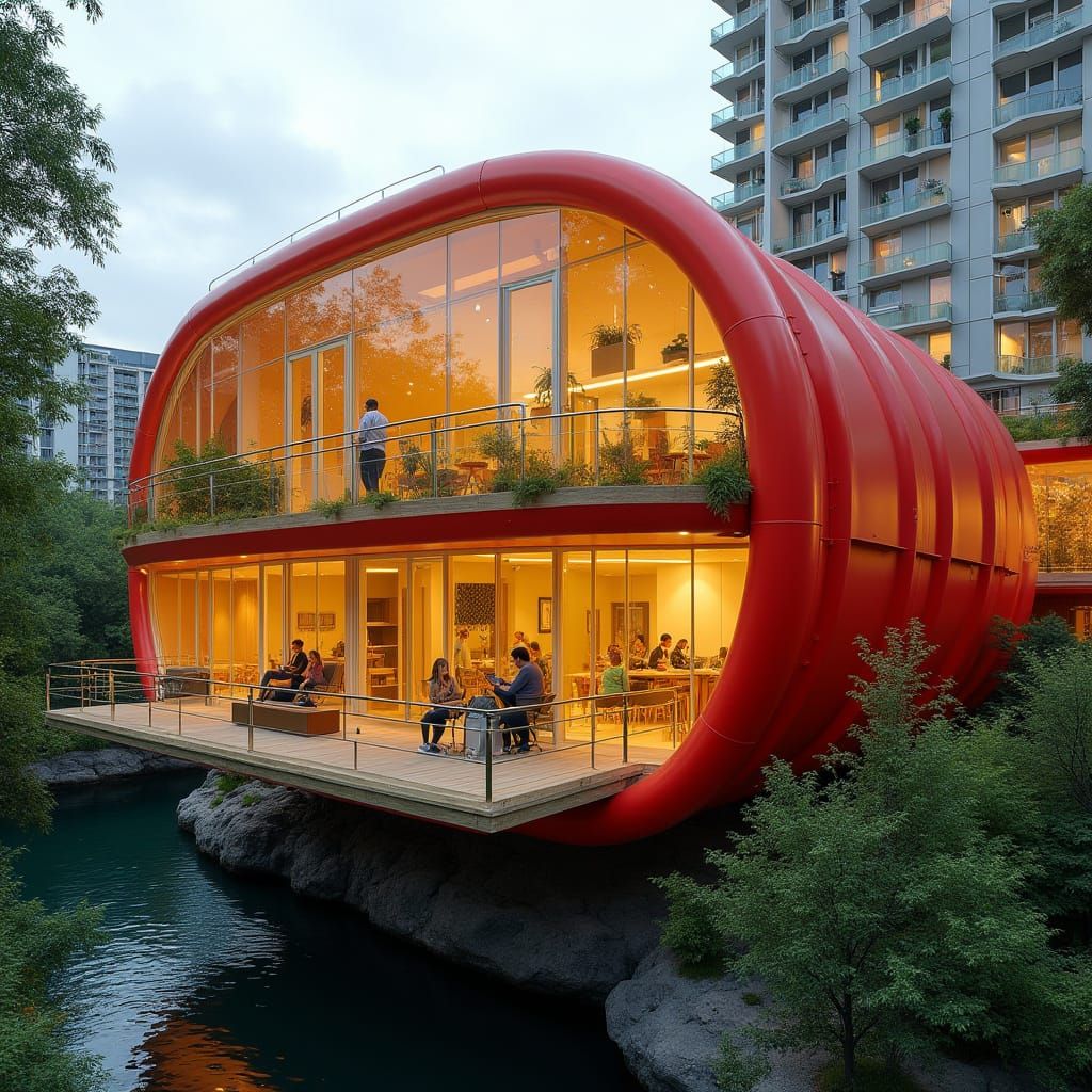 Sleek, Eco-Friendly Buildings in a Futuristic, Organic Aesth...