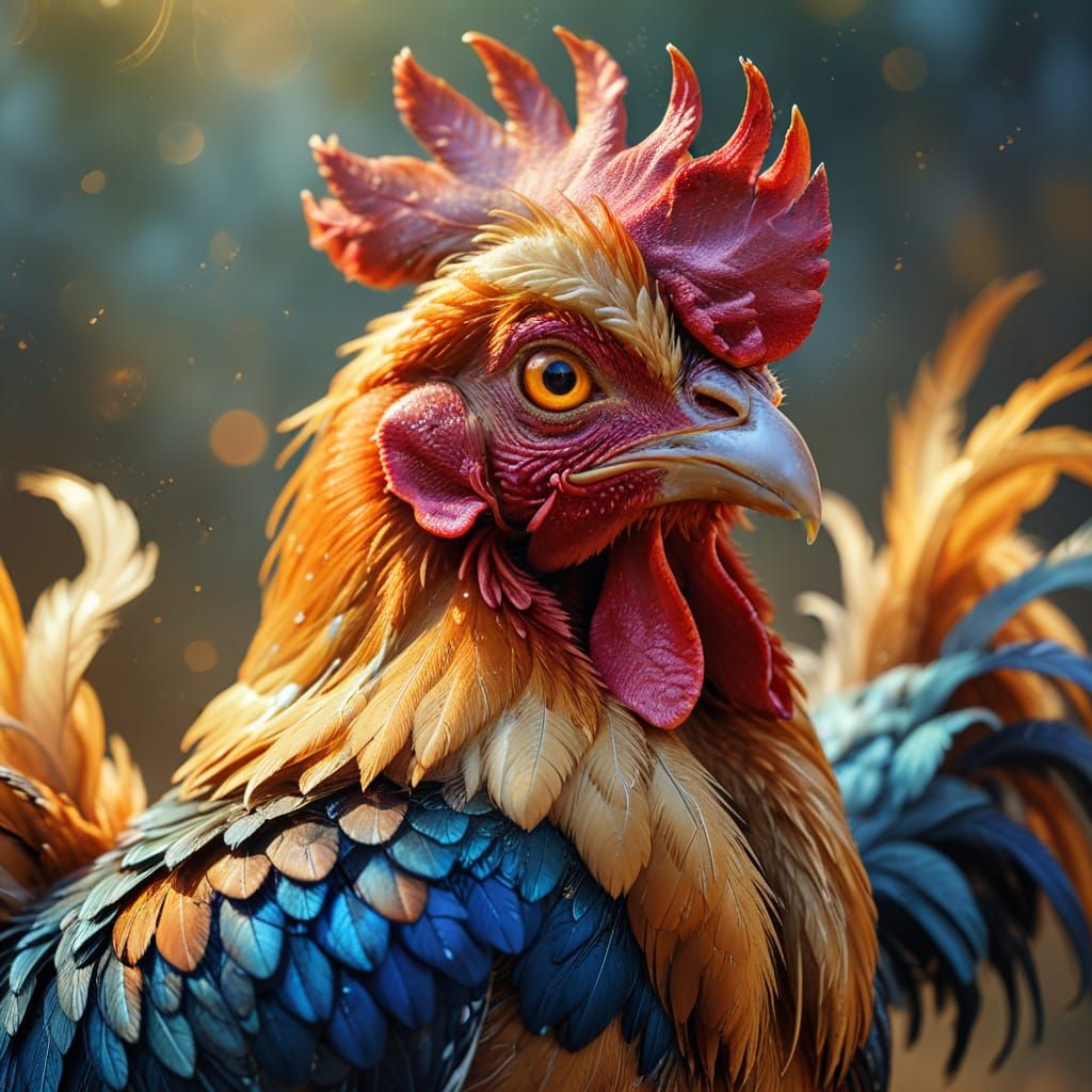 Golden Rooster Radiates Mystique in Iridescent Feathers