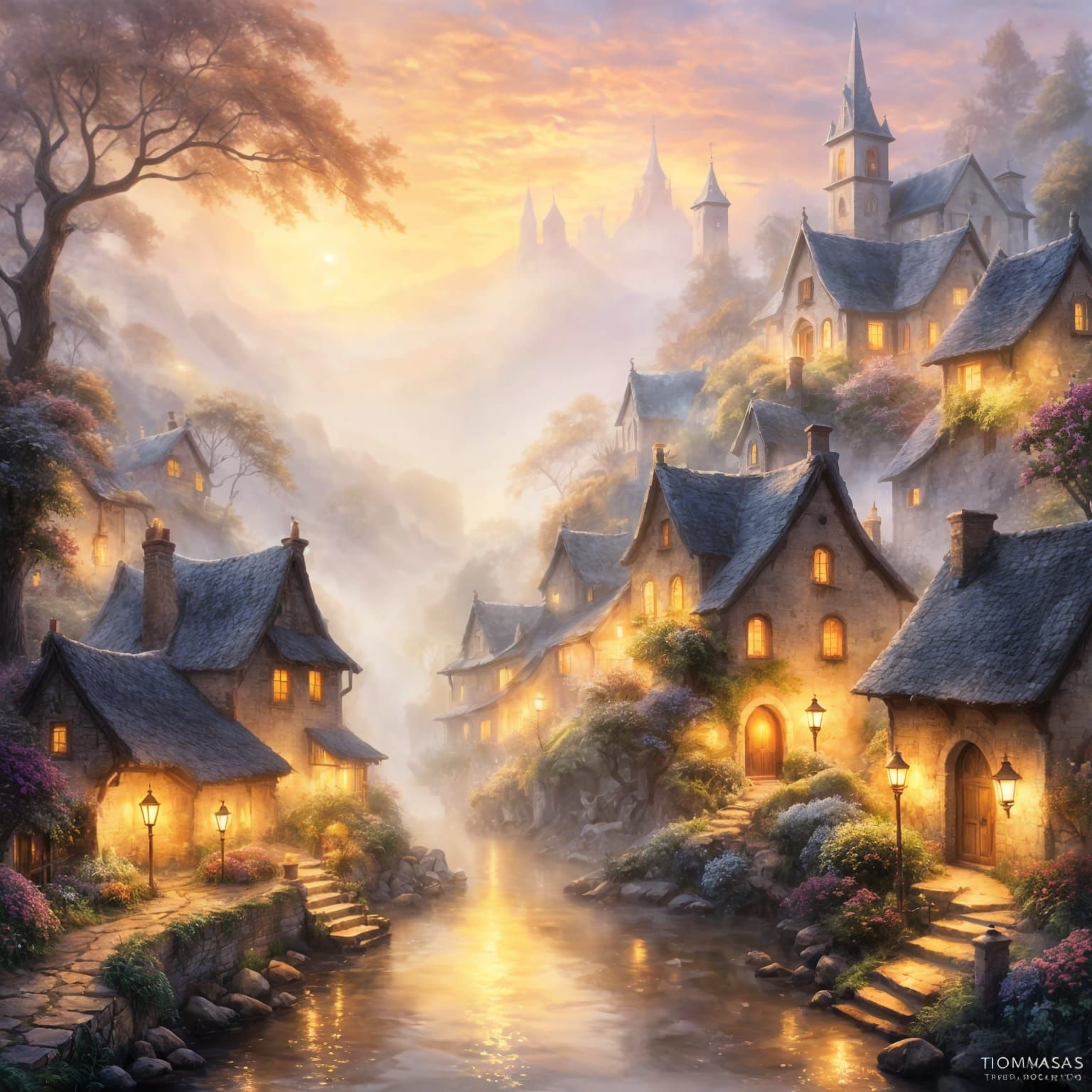 Misty Village in Ethereal Fantasy Style