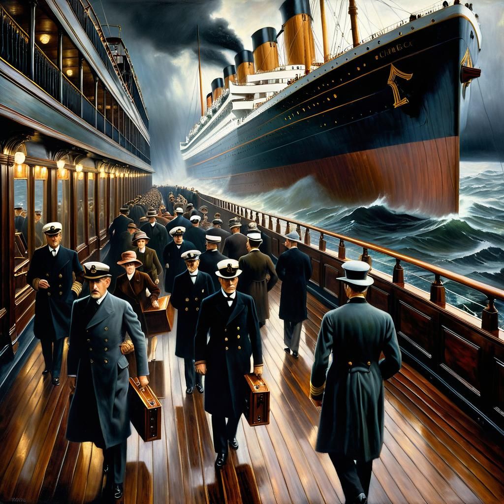 Titanic Promenade Deck in Storm, Oil Painting