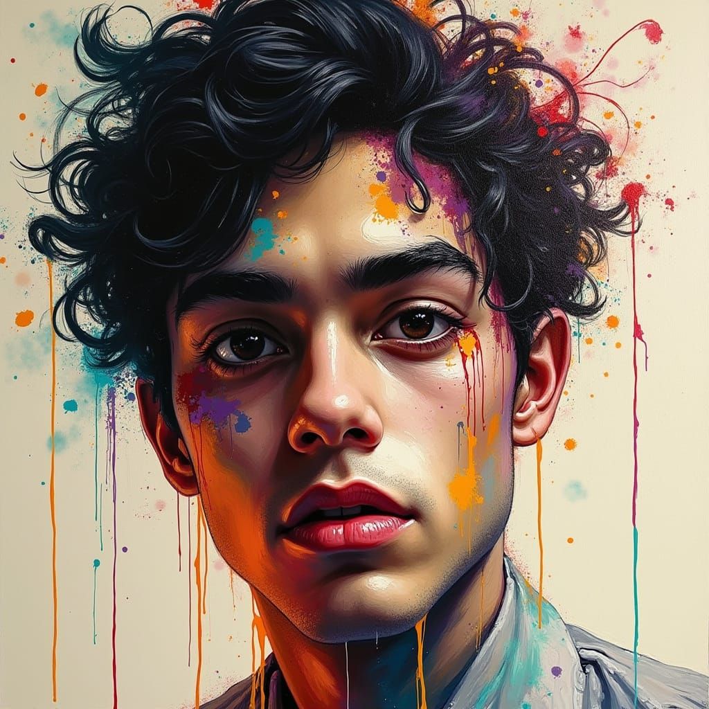 Abstract Portrait of a Man in Textured Impasto Style