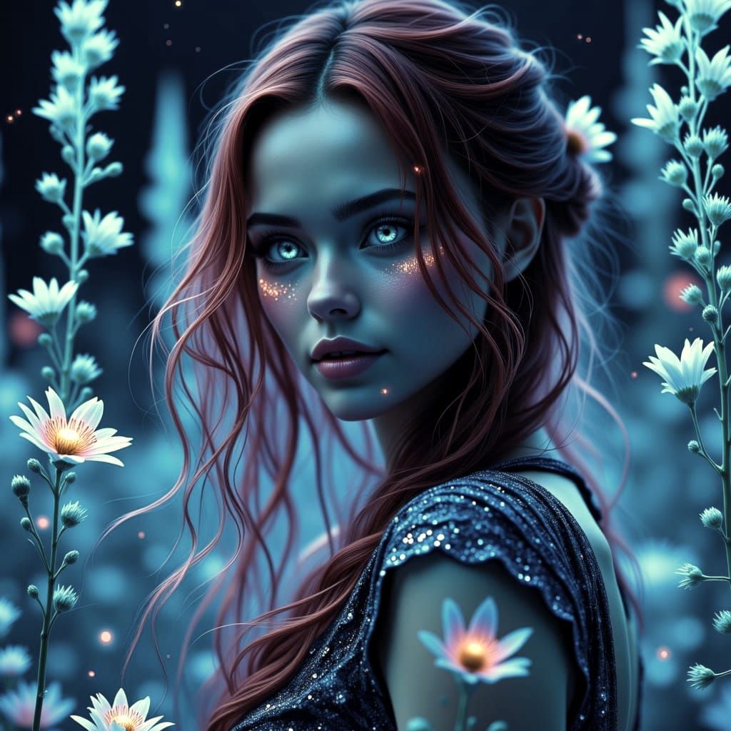 Celestial Elf in Dream Garden: Art Nouveau Style