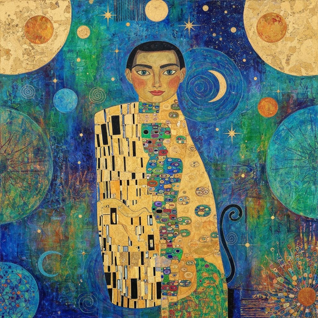 Cosmic Harmony: Vibrant Geometric Patterns with Feline Silho...