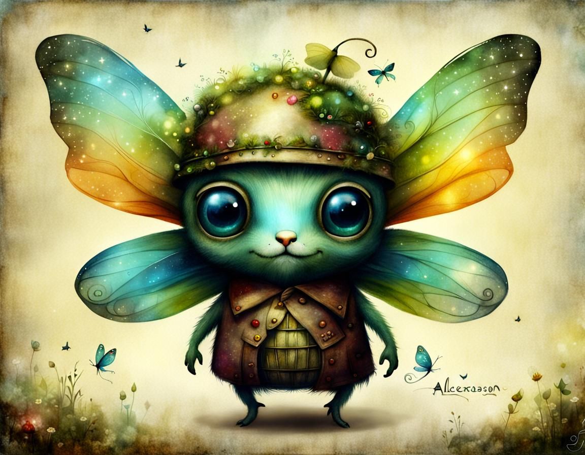 Charming Fairy Creature in Folk Art Style