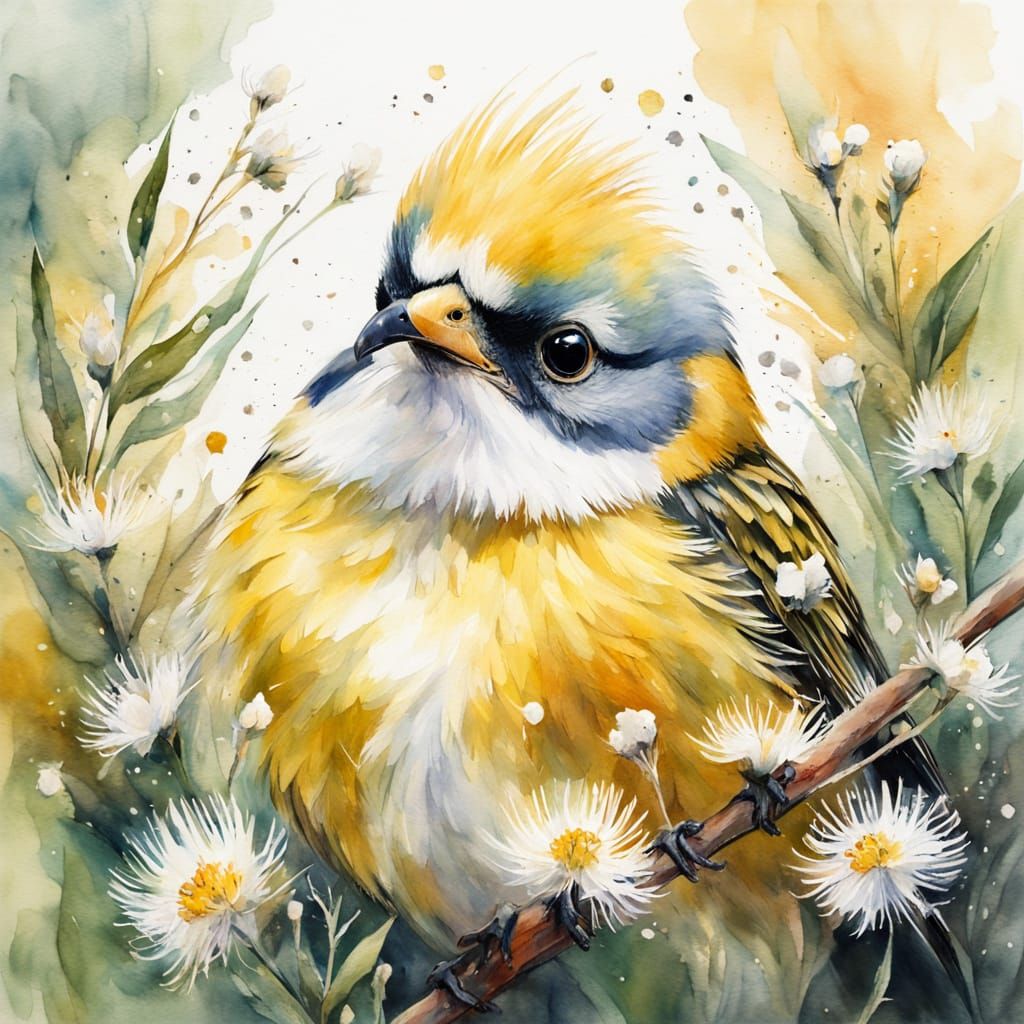 Yellow Bunting Portrait in Watercolor Art