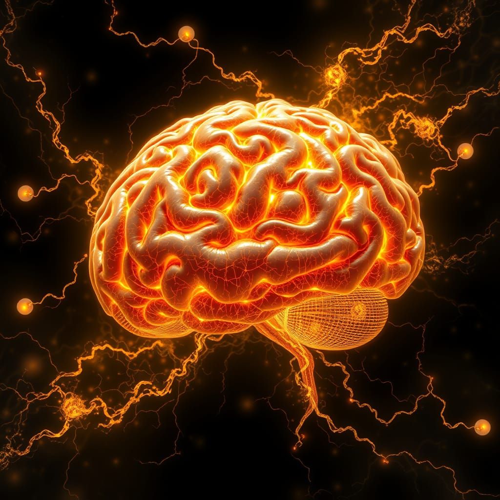 Luminous Brain in Surrealist Vortex