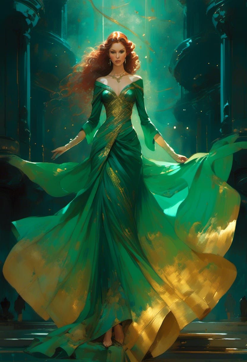 Female Comic Character in Green Gown