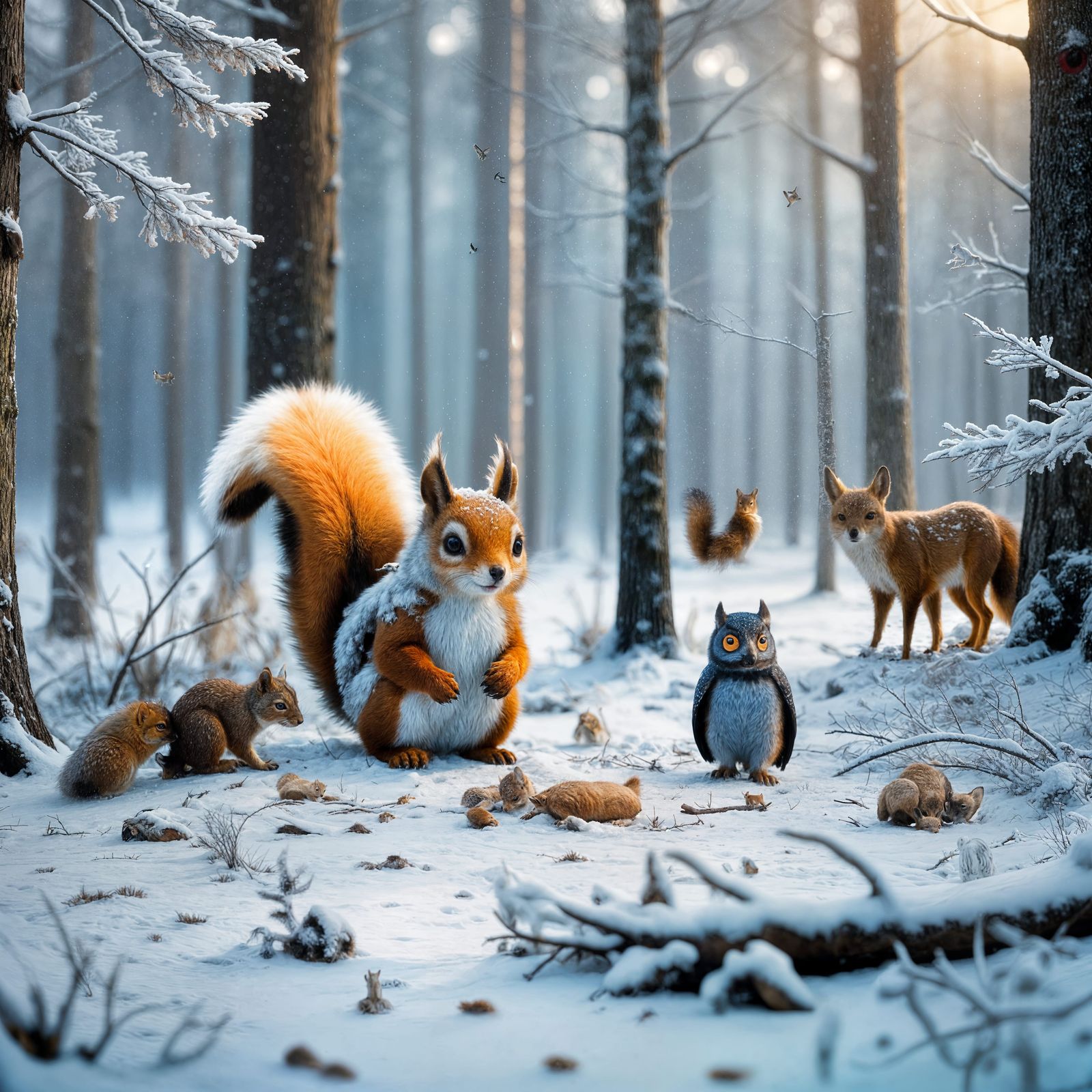 Tender Moments of Forest Friends in Cinematic Winter Wonderl...