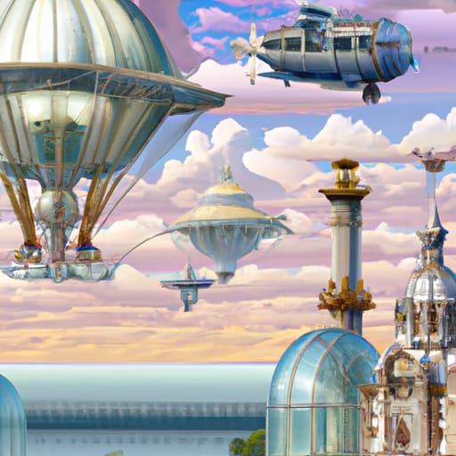 Victorian City with Airships in Art Deco Style