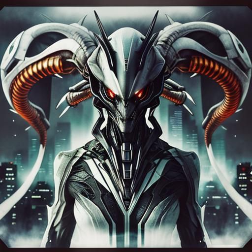 Alien Creature in Dystopian City: Double Exposure Art