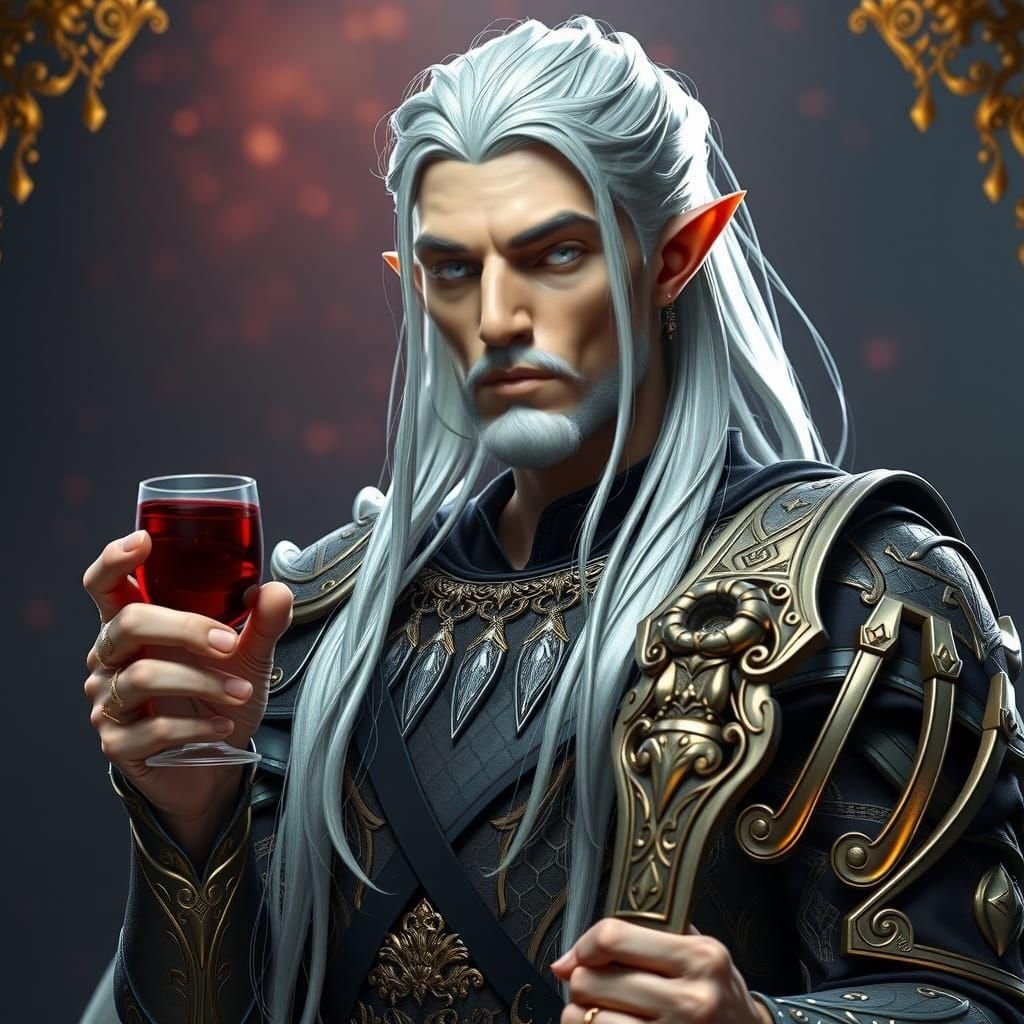 High Elf with Wine and Mace, Detailed Portrait