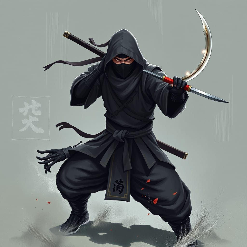 Ninja Master in Traditional Japanese Garb