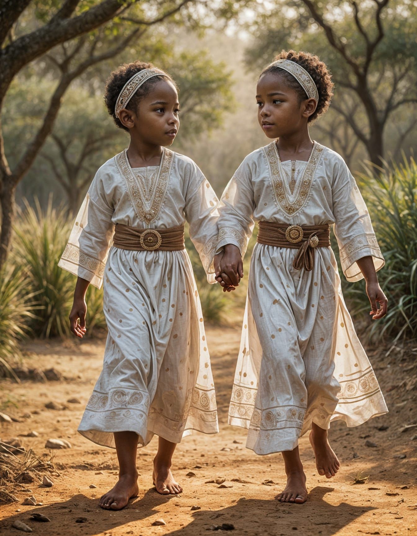 Twin Children in White African Attire