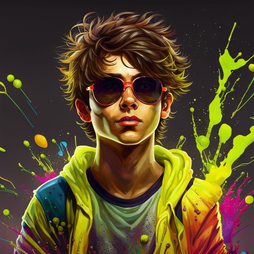 Hyperrealistic 80s Style Teenager in Rainbow Colors