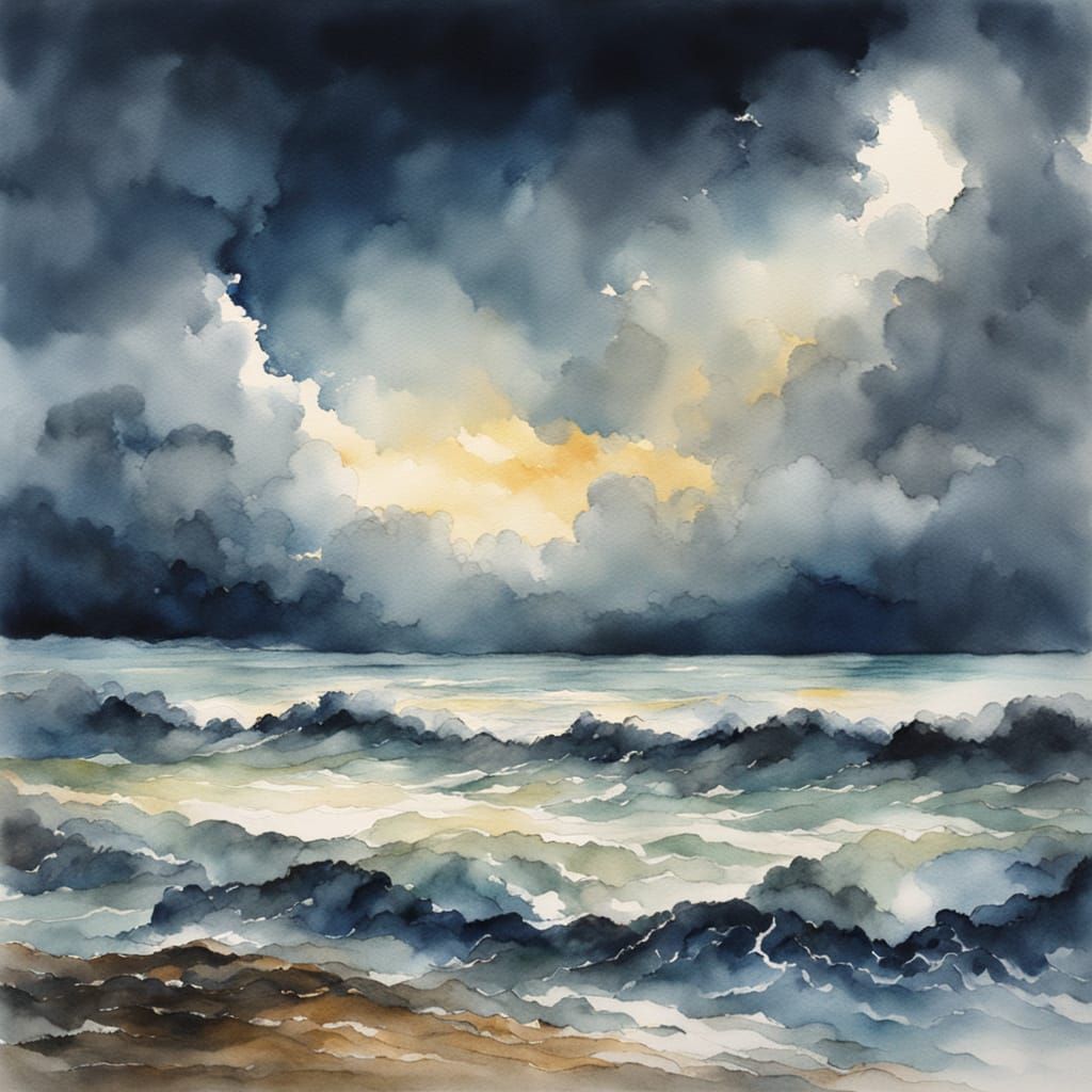 Ethereal Watercolour of Earth, Sea, and Storm