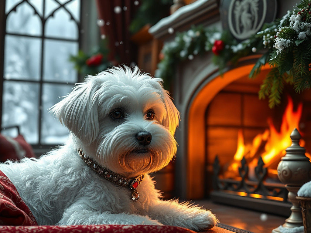 Maltese Dog Portrait in Art Nouveau Style