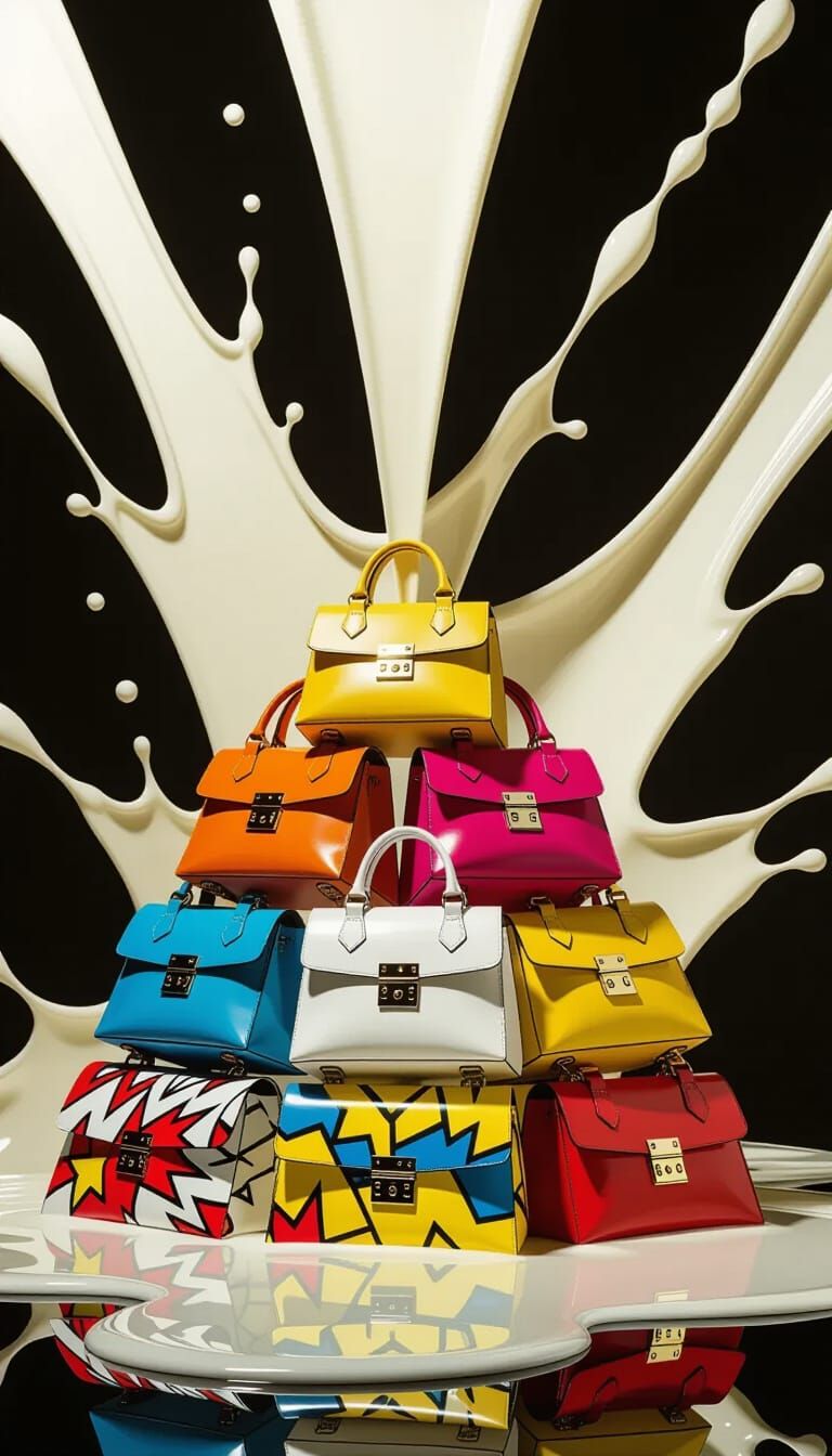 Fashion Bag Pyramid with Milk Stream, Comic Art