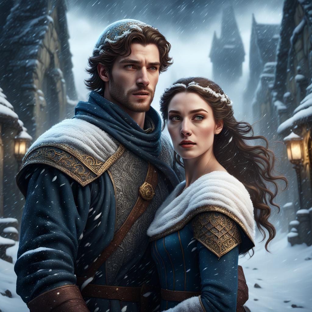 Medieval Couple in Snowstorm: Fantasy Concept Art