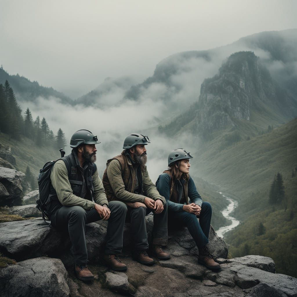 Italian Geologist Couple Amidst a Misty Mountain Landscape