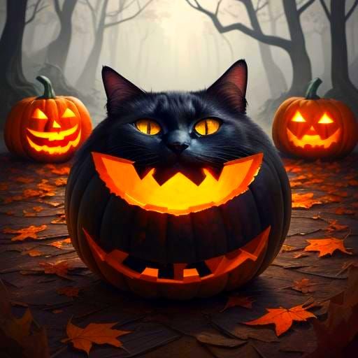 Whimsical Autumn Pumpkin with Cat in Watercolor Alcohol Ink ...