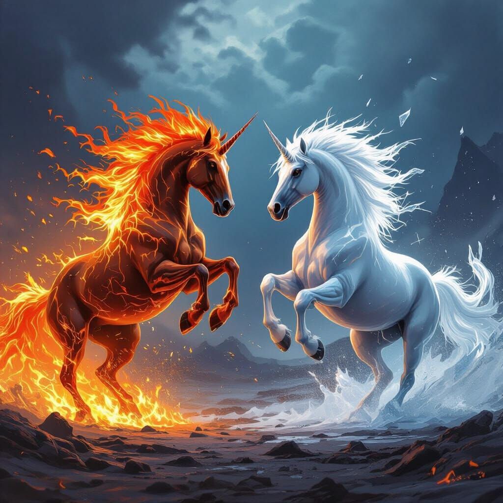 Fiery Horse vs. Ice Horse in Volcanic Duel