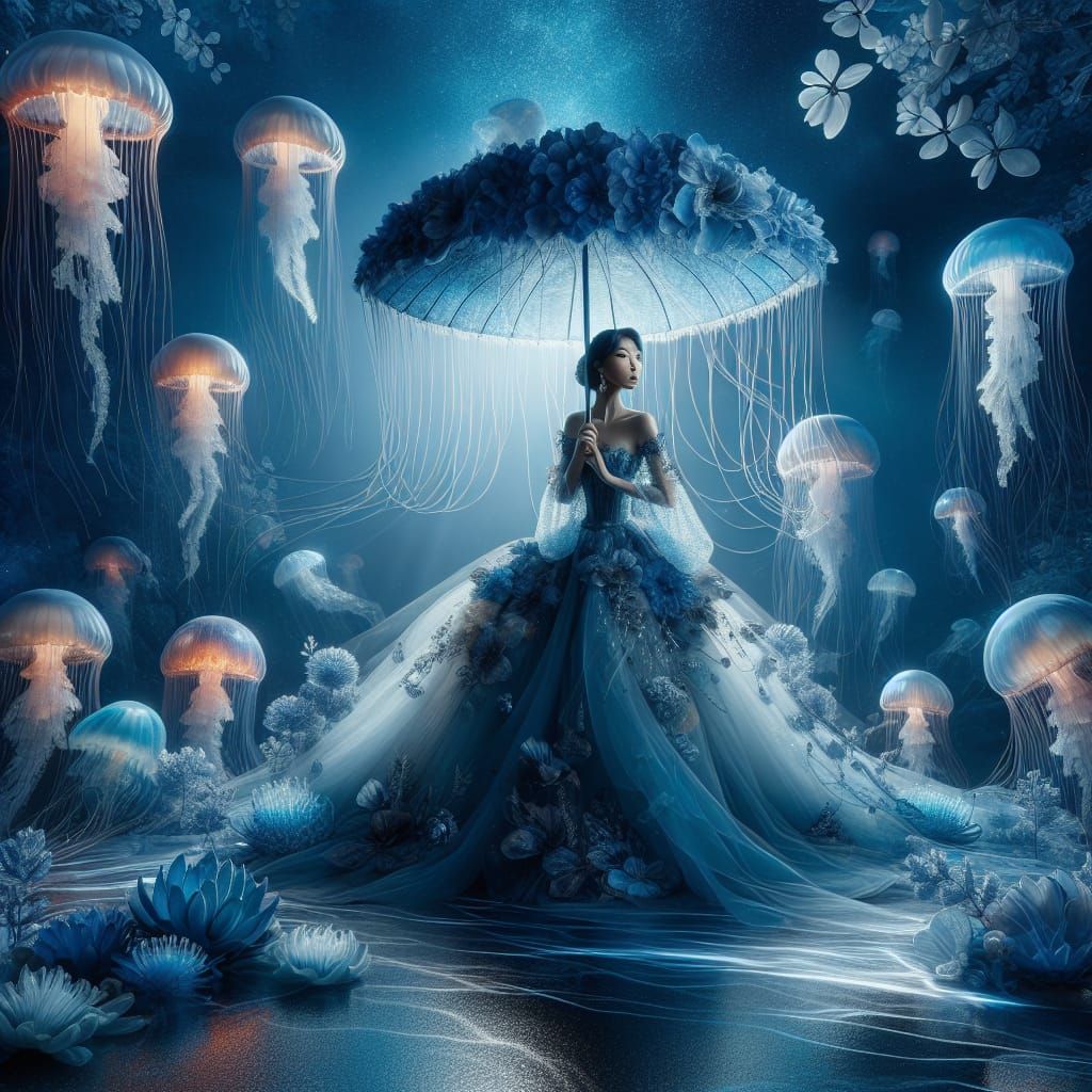 A fantastic scene depicting a majestic woman gracefully stan...