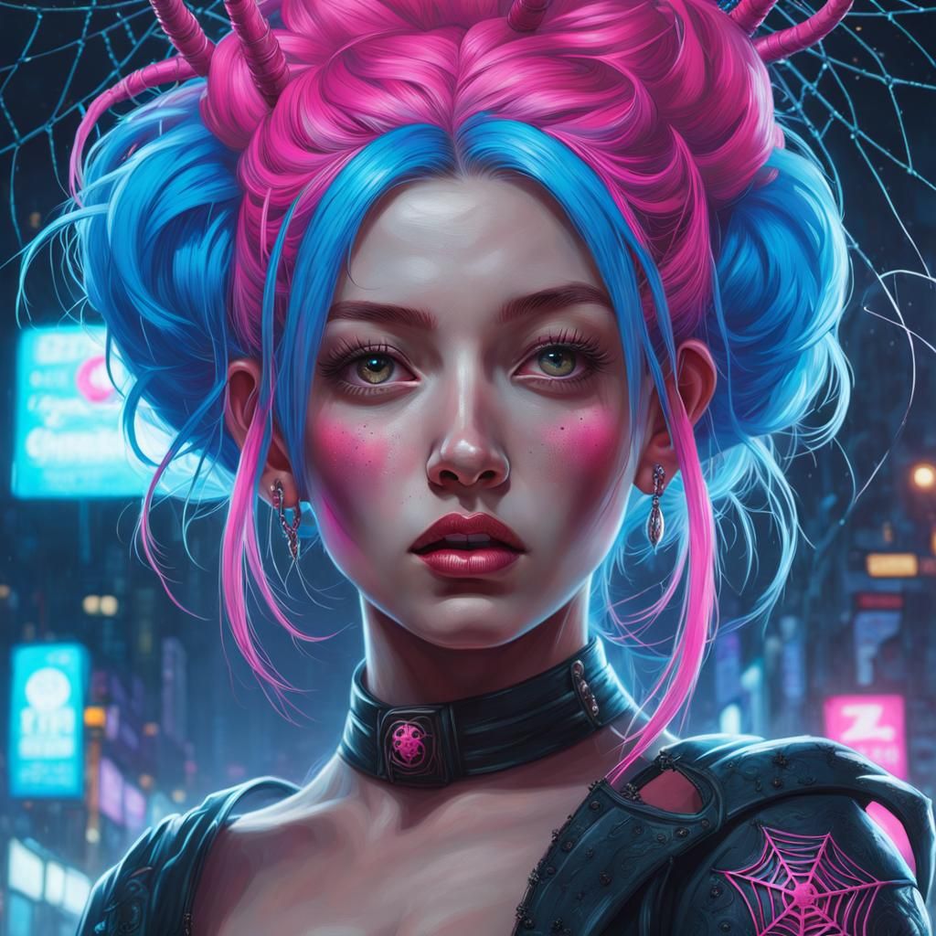 Creepy Spider Girl with Spider Web Hair