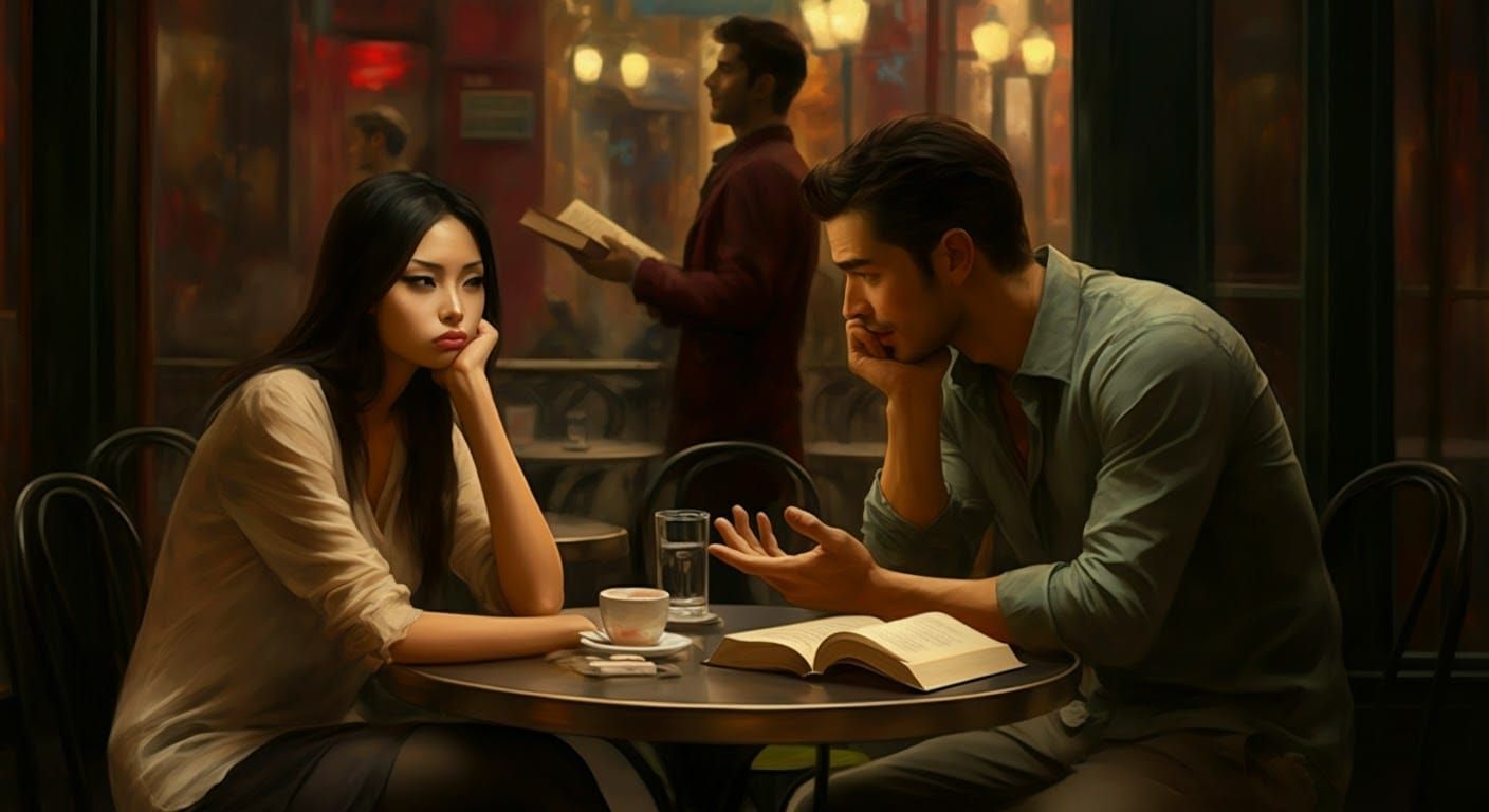 Romantic Cafe Scene Oil Painting