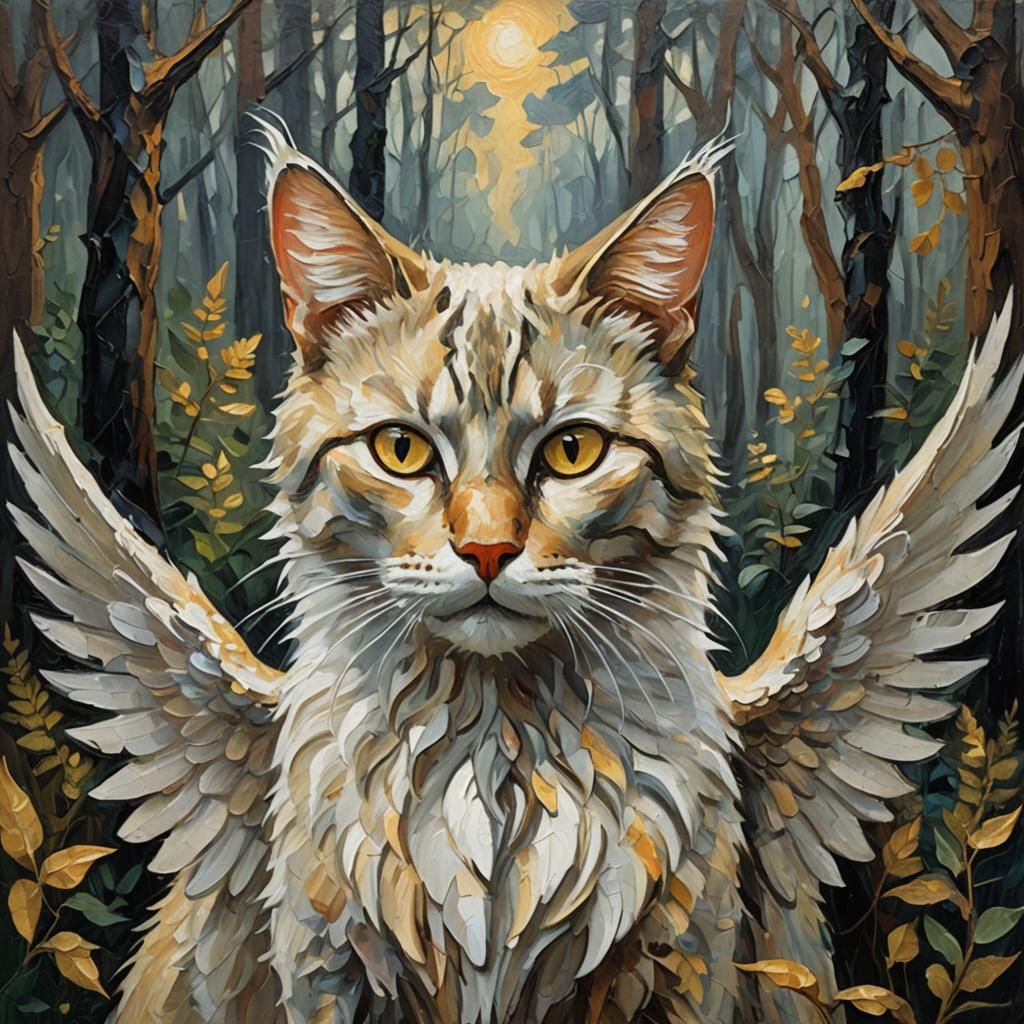 Guardian Angel Cat in Expressionist Impasto Painting