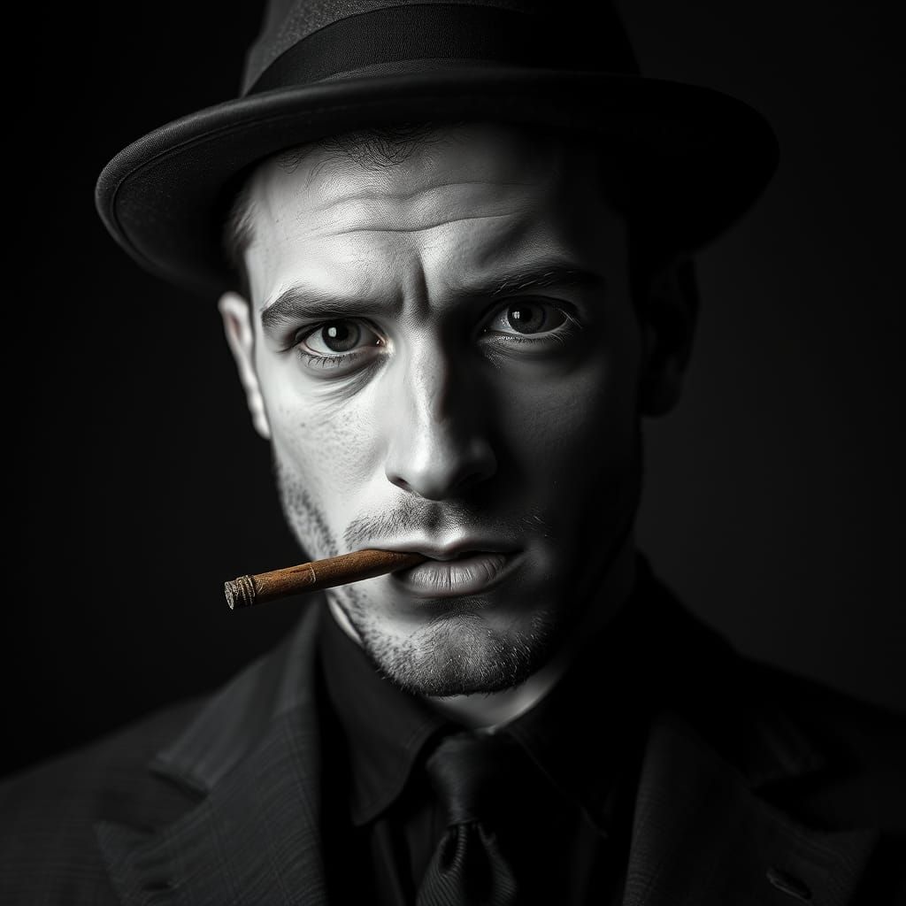 1930s Gangster Portrait in High Contrast Black and White