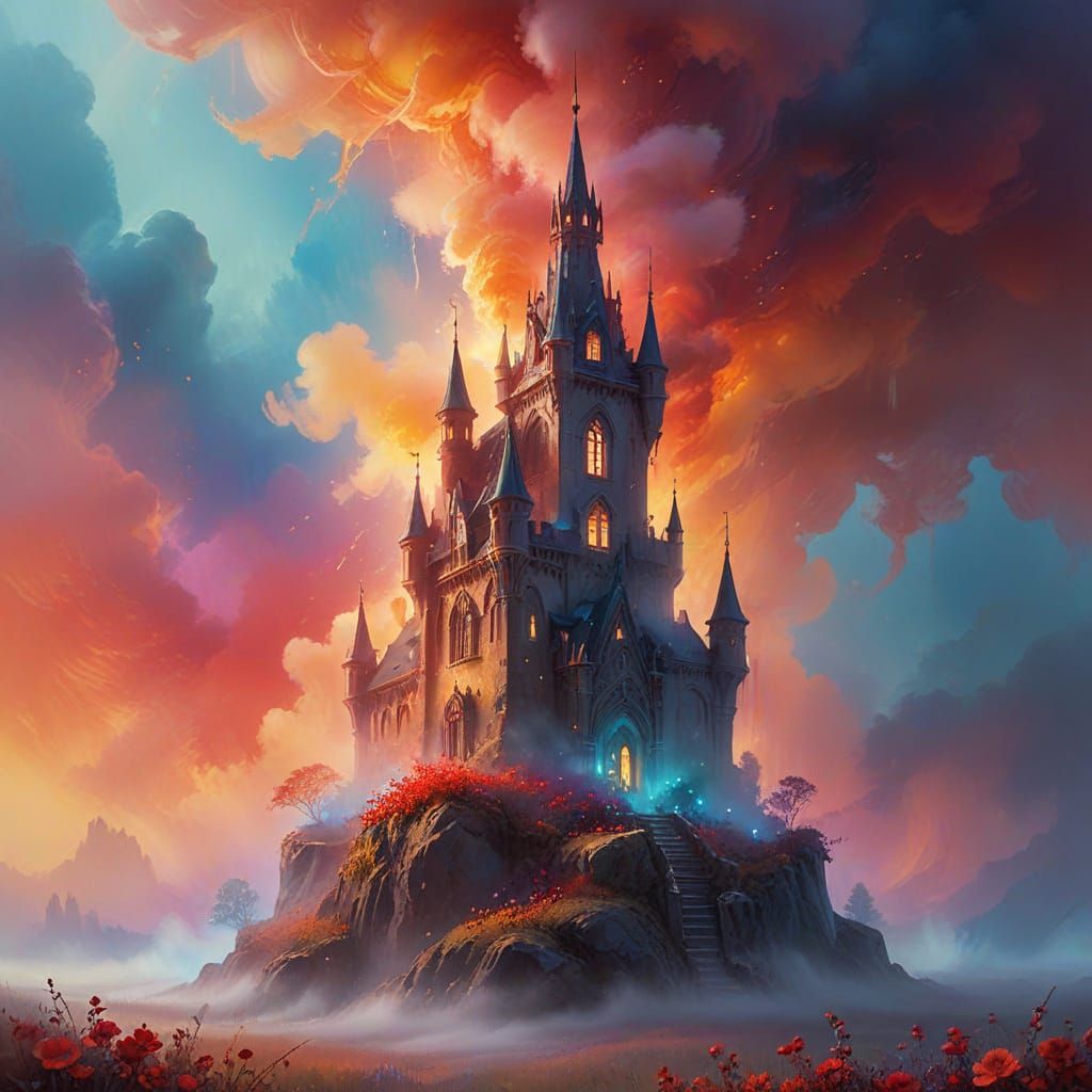 Gothic Dreamscape in Vibrant Twilight