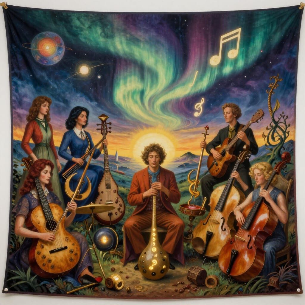 Global Music Tapestry Under Auroral Skies