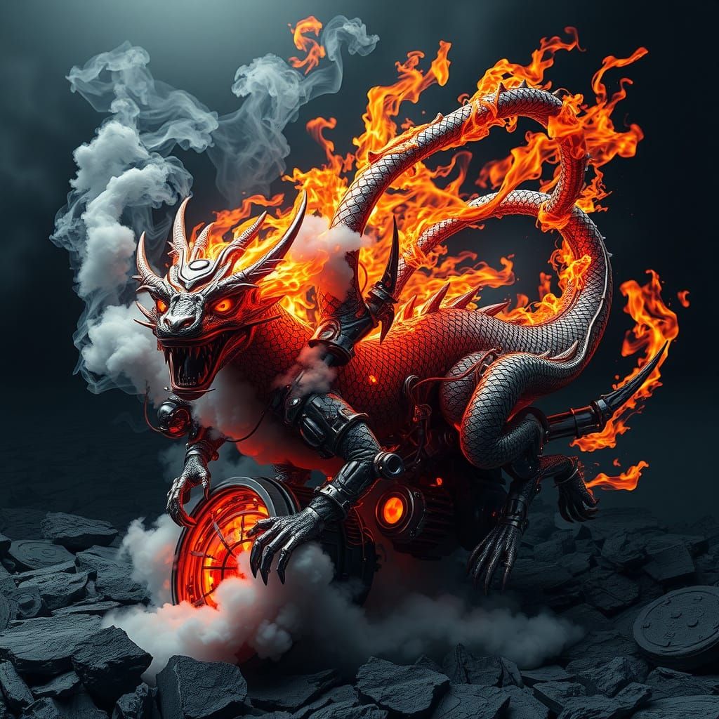 A spirit-animal resembling a dragon emerging mid-transformat...