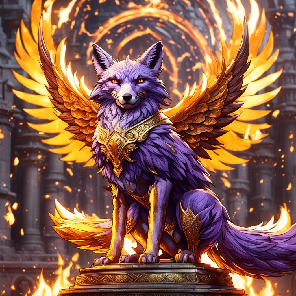 Fox with Fiery Wings in Dark Fantasy Style