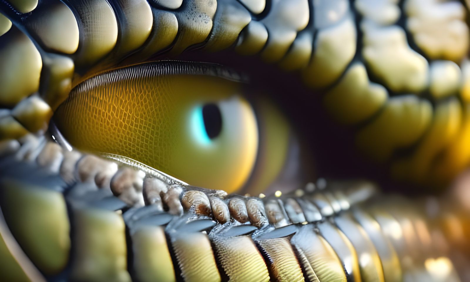 Anaconda Eye Reflecting Sunrise: Dark Fantasy Concept Art