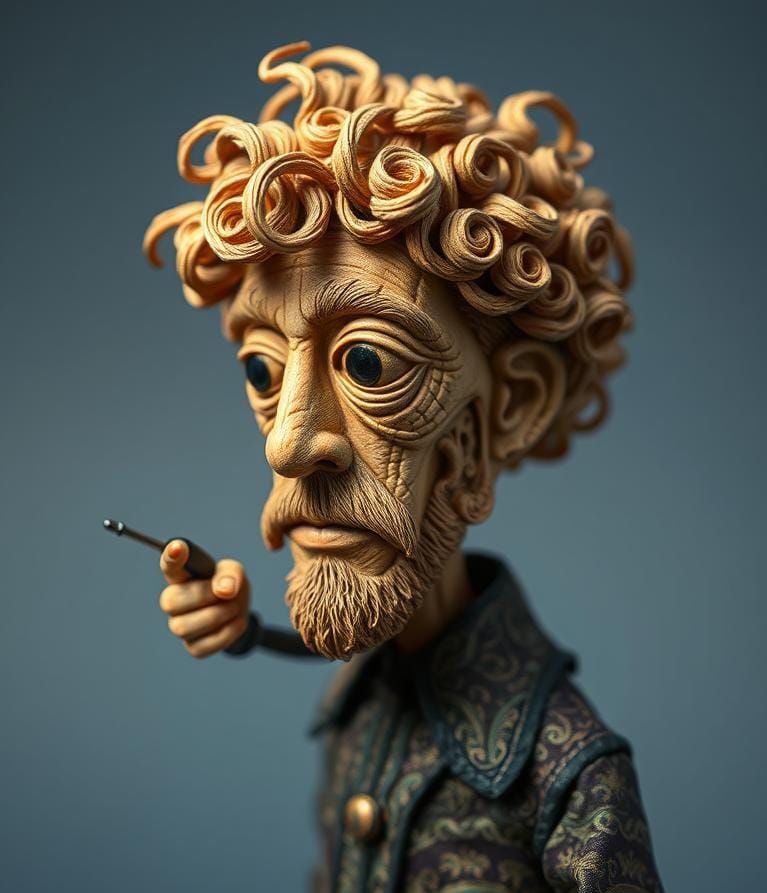 Tiny Kurt Vonnegut: A Brainbeat Wood Carving