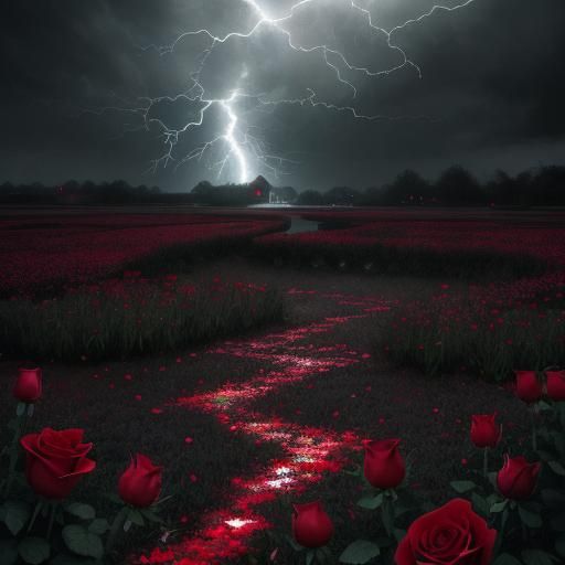 Hurricane Rips Through Mystery Garden with Red Roses