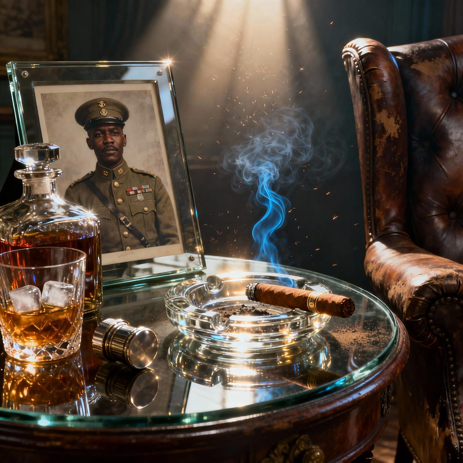 A Brilliant Glass Table Scene with WW1 Memorabilia