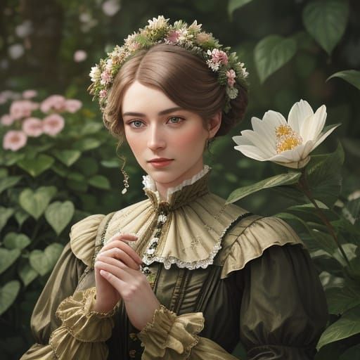 Victorian Automaton in Lush Garden: Hyperrealistic Film Stil...