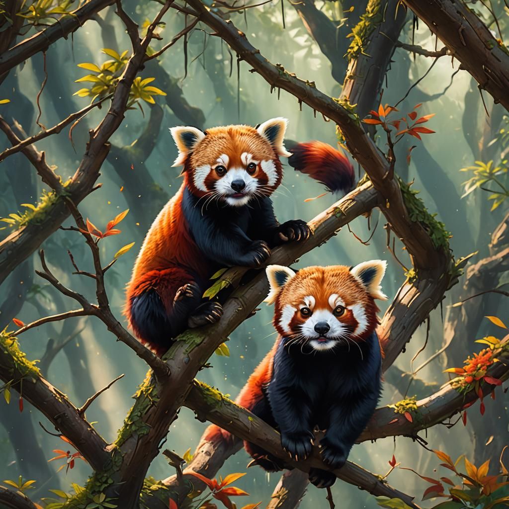 Hyperrealistic Red Panda Portrait with Colorful Background