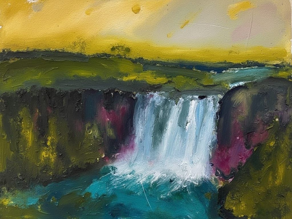 Vibrant Waterfall Landscape in Abstract Style