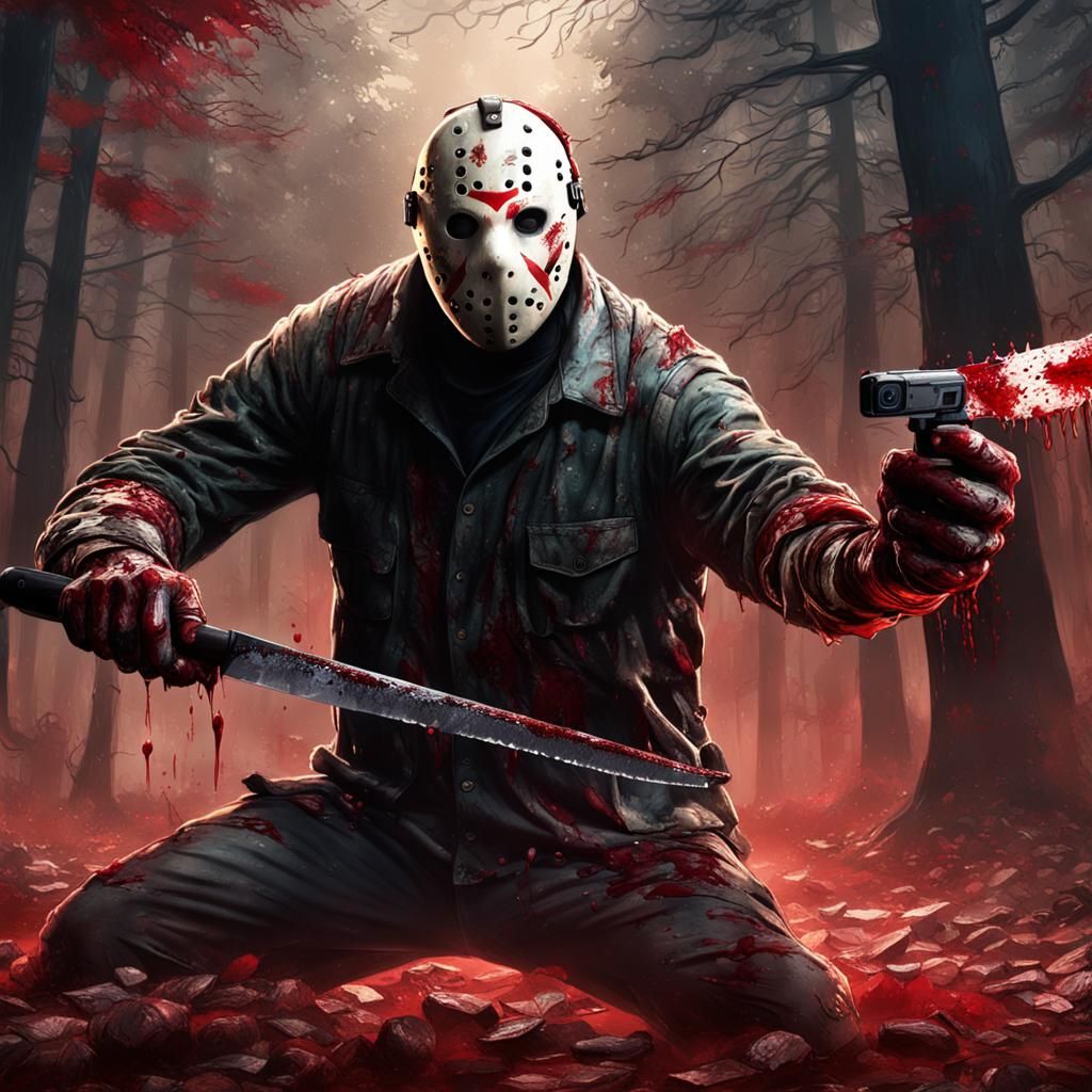 Jason Voorhees Bloody Selfie: Detailed Matte Painting