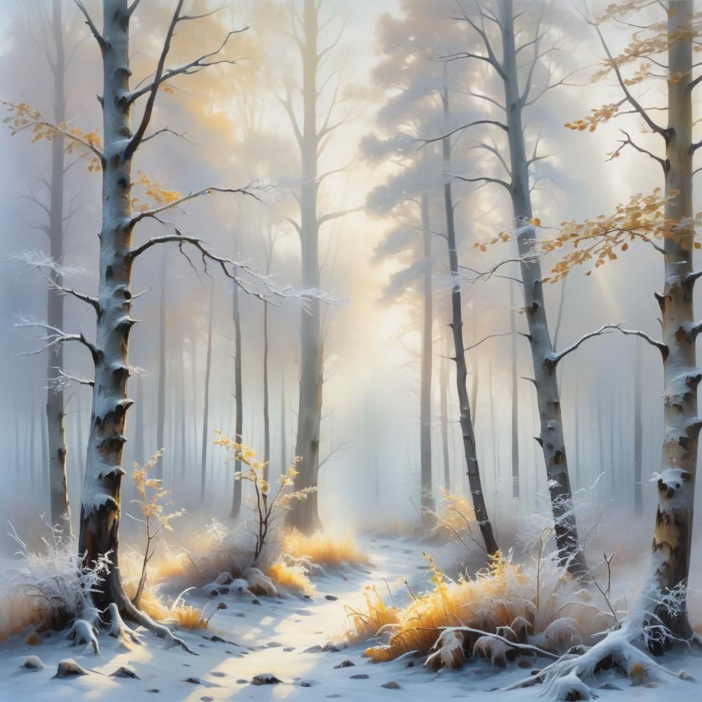 Misty Forest in Impressionist Oil Painting Style