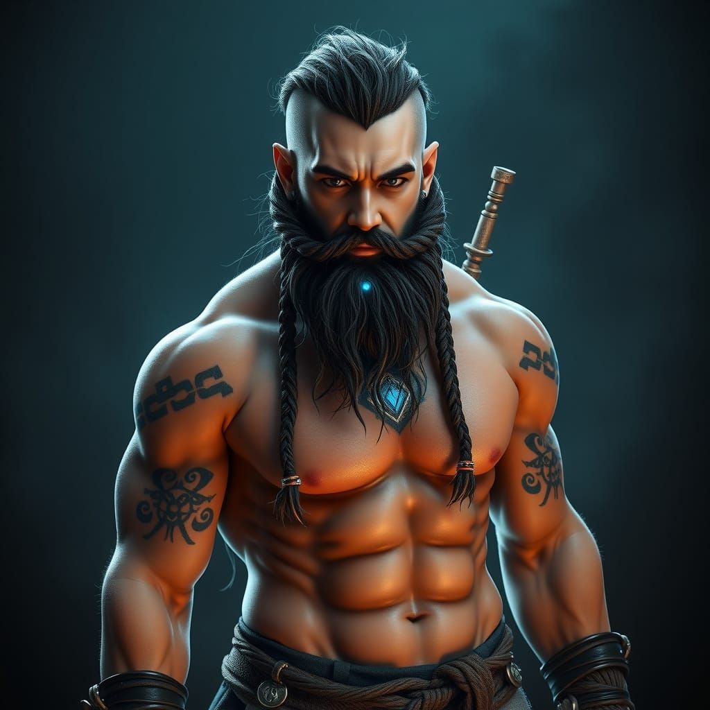 Athletic Dwarf with Bioluminescent Beard Braids