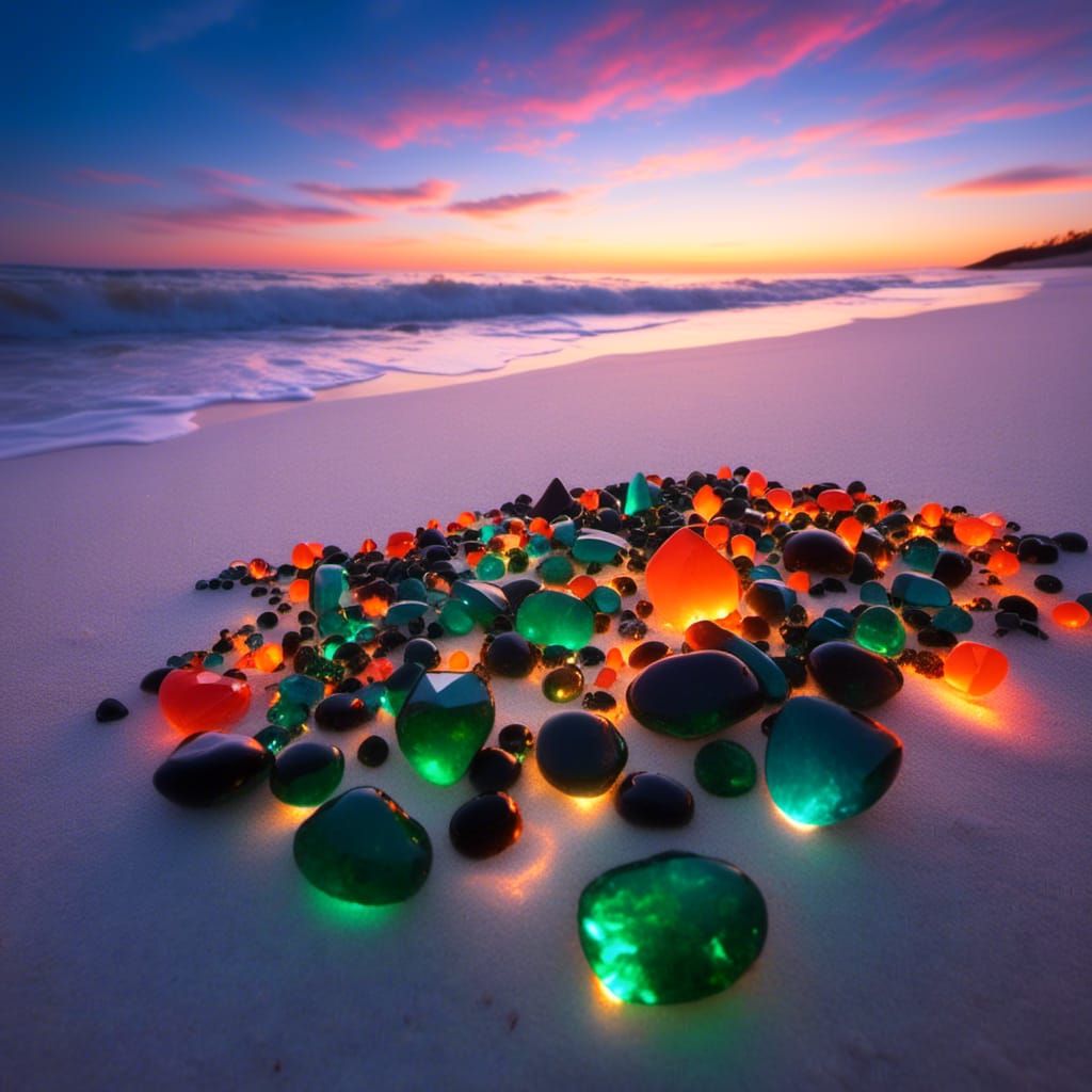 Gems on a Beach at Dusk