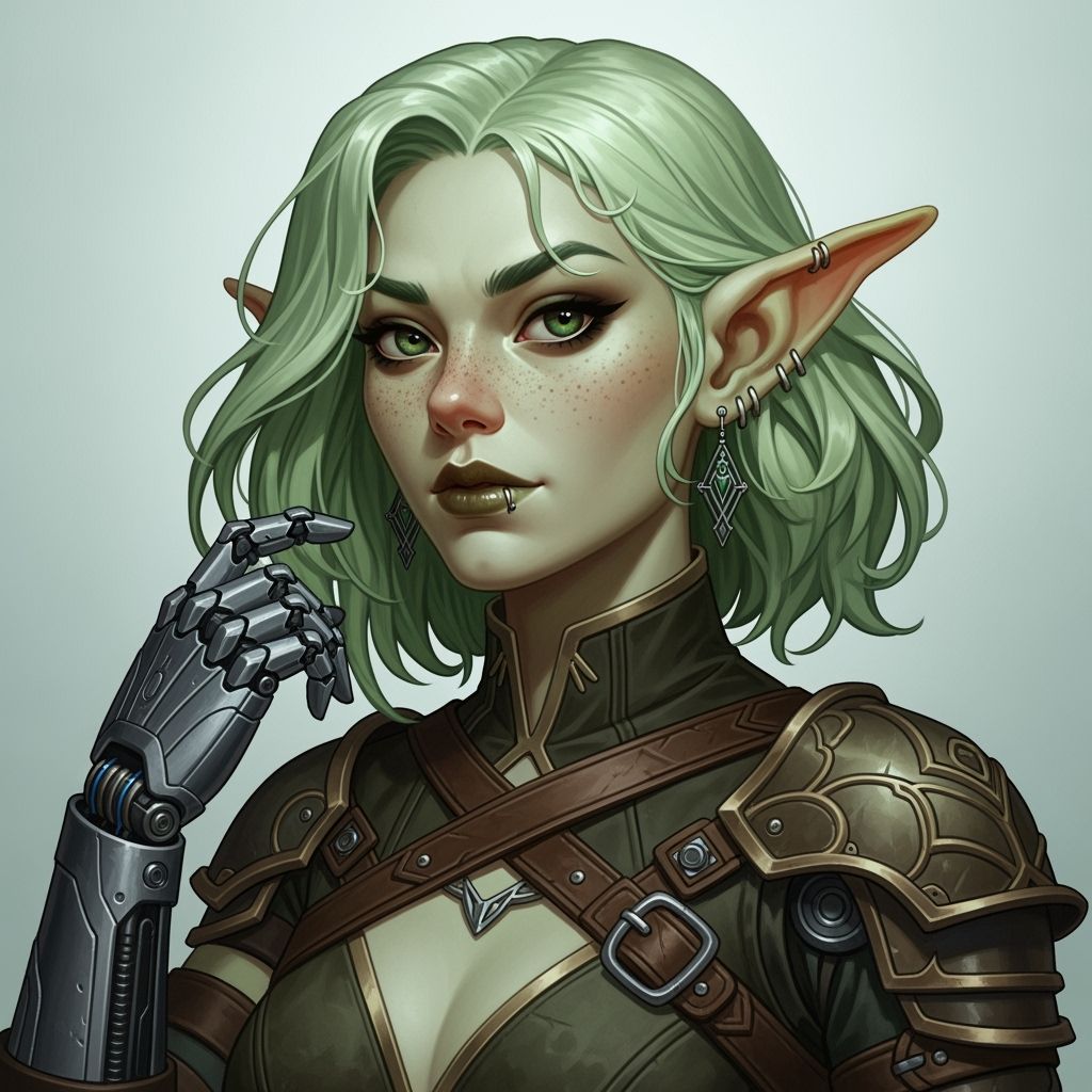 Green Goblin Assassin with Robotic Arm, Digital Art