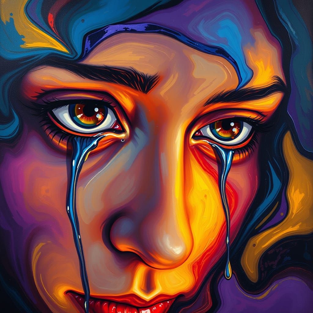 Surreal Portrait of Emotional Energy Flowing as Tears