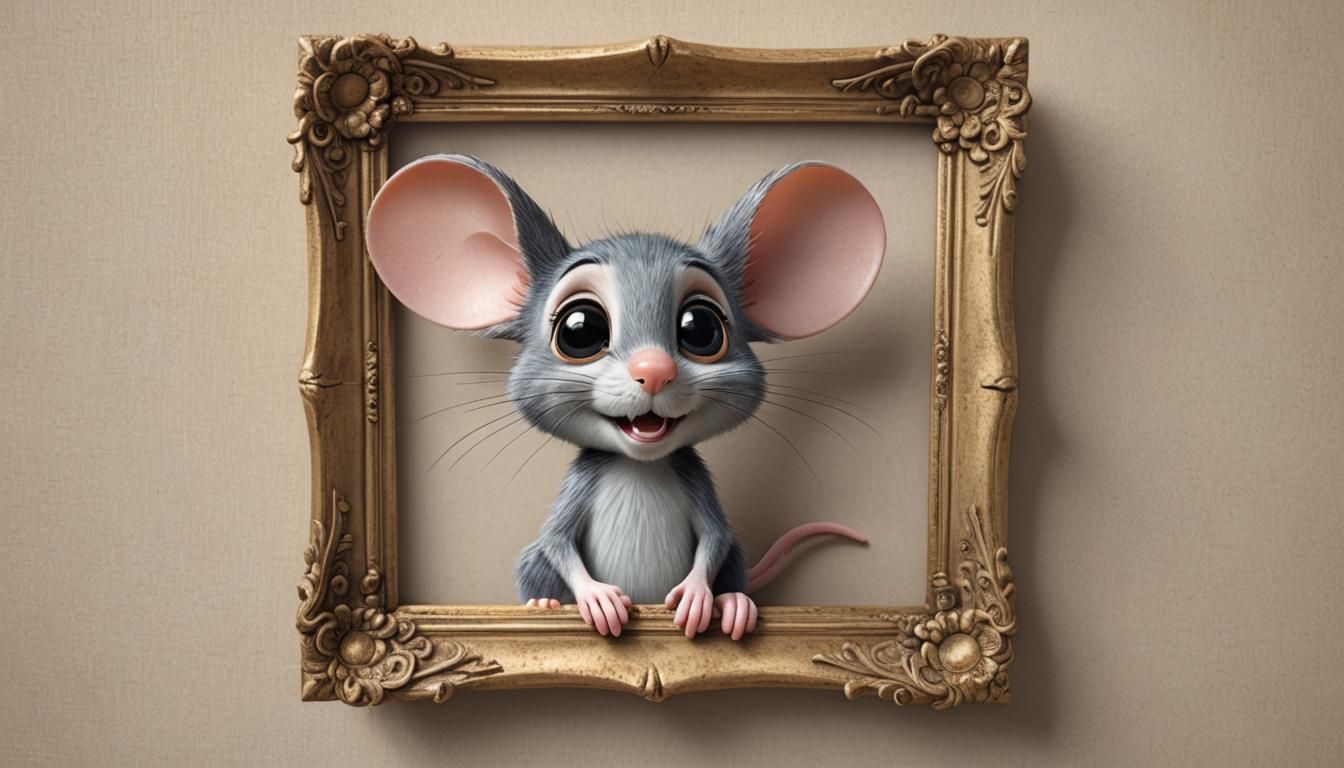 Cheerful 3D Cartoon Mouse Jumping Out